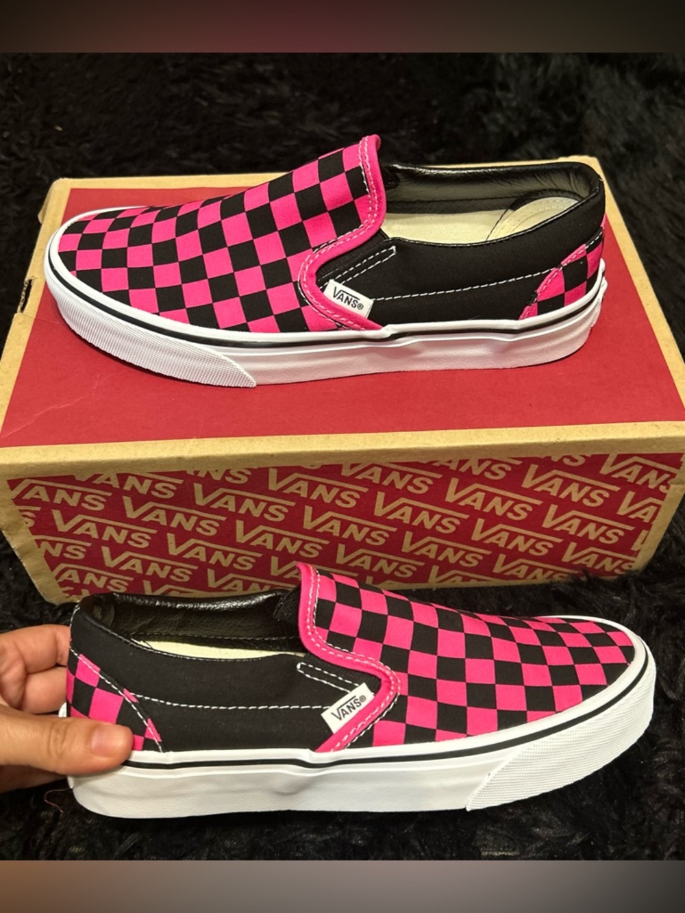 VANS checkerboard pink black slip on shoes sneakers women’s 7.5 new - Picture 7 of 7